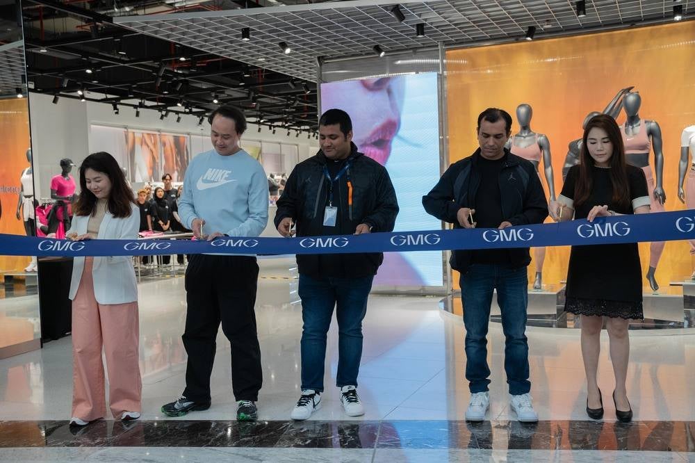 Ribbon Cutting Ceremony. People in photo (from left to right): June Chew - Retail District Manager, Nike Joe Lim - Marketplace Lead, Nike Mahboob Rahman - VP of Asia Finance, GMG Nikhil Vij - VP of Sports (Asia), GMG Jessica Leong - Head of Marketing, LendLease Malaysia, TRX Management.