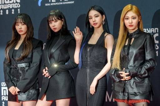 Karina (second from right) and other members of South Korean girl group Aespa attend the red carpet at the Mnet Asian Music Awards (MAMA) in Seoul. Photo by Anthony Wallace/AFP