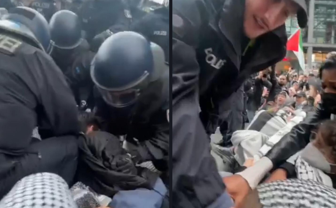 German police forcefully apprehended and detained pro-Palestine activists during a sit-in protest at Berlin Main Station on March 29. - Photo: Social Media