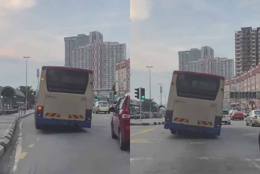 The Rapid KL bus moving tilted to the right was caused by a tire problem during the Saturday incident. Photo: Social media