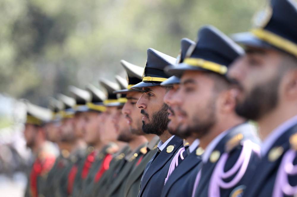 Iranian soldiers take part in a military parade during a ceremony marking the country's annual army day in the capital Tehran on April 17, 2024. (Photo by AFP)