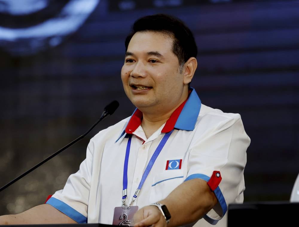 PKR deputy president Rafizi Ramli delivering his speech at the party’s 25th anniversary special convention held at the Ideal Convention Centre in Shah Alam, today. - Photo by Bernama
