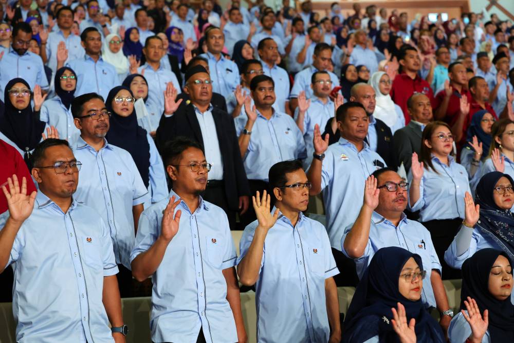 The workers recited the Labours' Day Pledge at the 2024 National Labours' Day Celebration Ceremony at the Putrajaya International Convention Center on Wednesday.