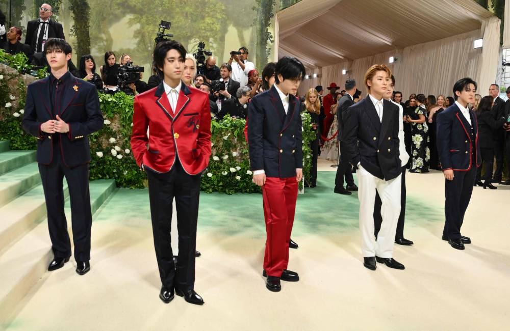 (From L) Bang Chan, Han, Felix, Seungmin, Hyunjin, I.N, Lee Know and Changbin of South Korean boy band Stray Kids arrive for the 2024 Met Gala at the Metropolitan Museum of Art on May 6, 2024, in New York. (Photo by AFP)