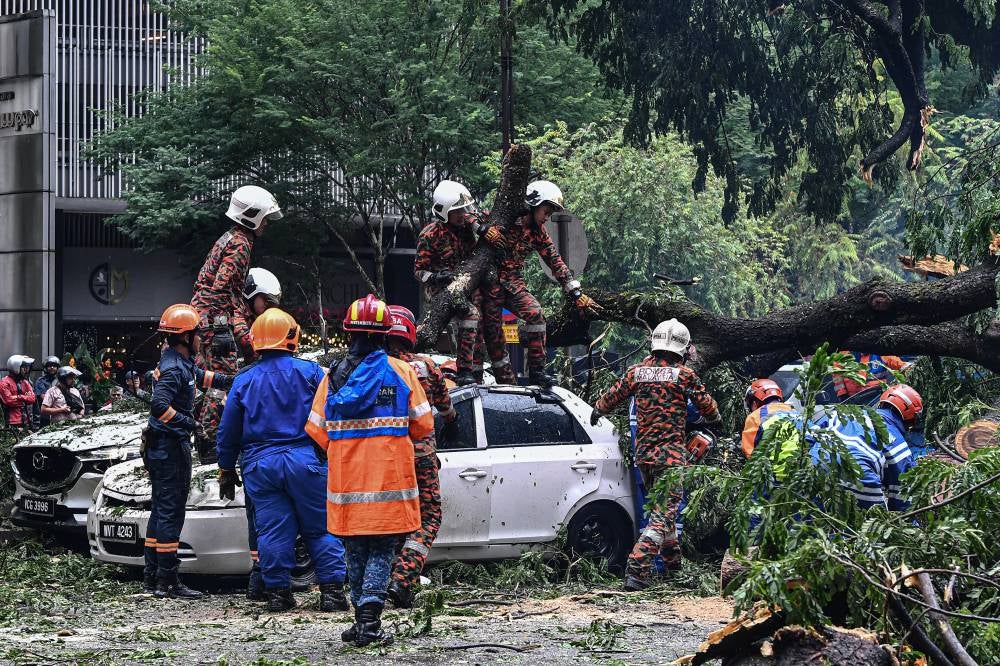 A 72-year-old Swedish woman has been identified as the second person who had suffered injuries when a large tree came crashing on 17 vehicles along busy Jalan Sultan Ismail in Kuala Lumpur, today. - Photo by Bernama