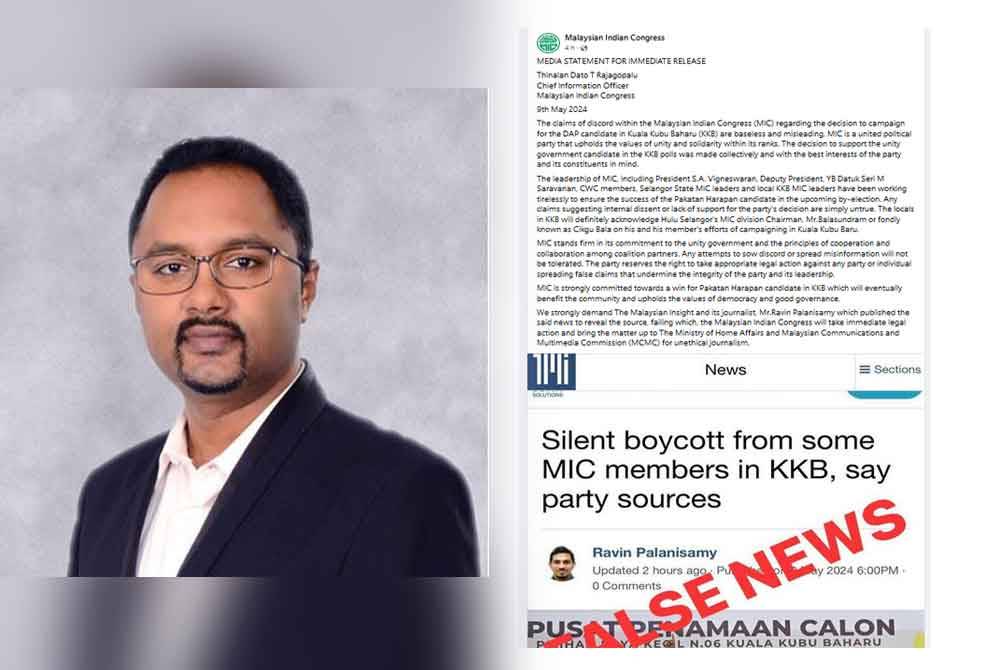 Screenshot of MIC's Facebook post on Thursday. Thinalan (left).