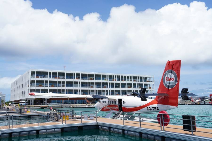This photo taken on April 28, 2024 shows the seaplane terminal at Velana International Airport in Male, the Maldives. - Photo by XINHUA