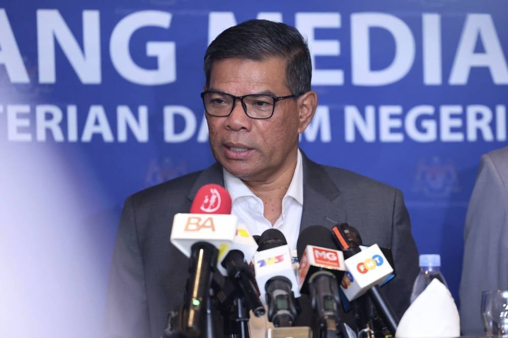 Home Minister Datuk Seri Saifuddin Nasution Ismail during a press conference today. Photo by Bernama