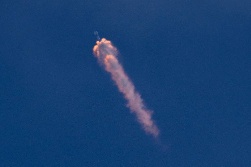 The EarthCARE satellite on a SpaceX Falcon 9 rocket launches from Vandenberg Space Force base in Lompoc, California, on May 28, 2024. - Photo by AFP