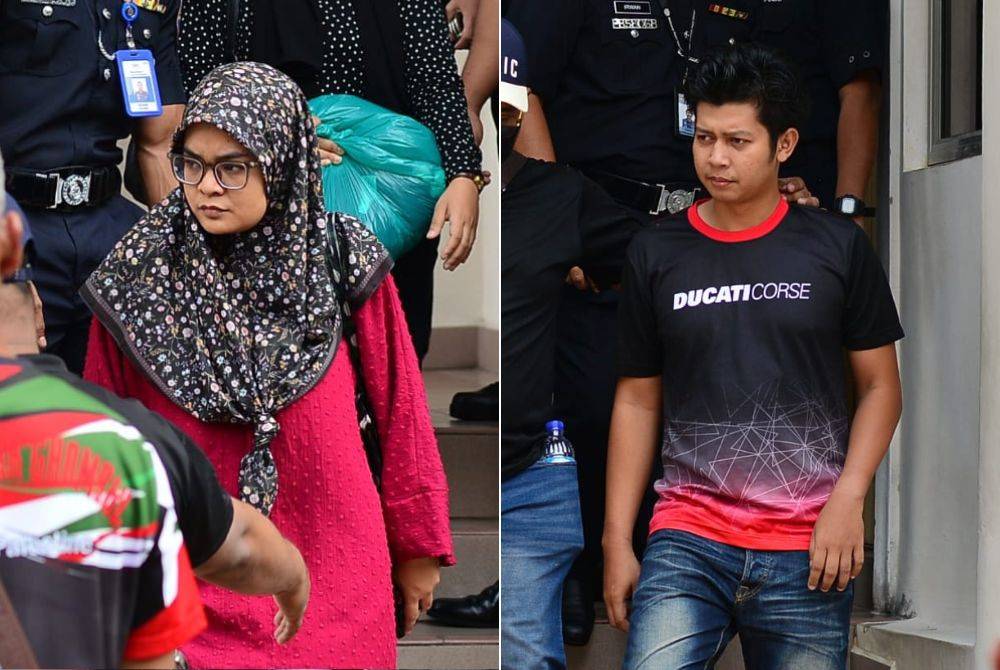 Zayn Rayyan's parents, Ismanira (left) and Zaim Ikhwan, were seen leaving the court at the Petaling Jaya Court Complex on Thursday after posting bail. PHOTO: ASRIL ASWANDI SHUKOR/SINAR