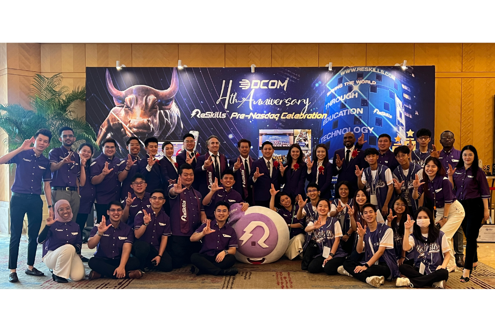 The ReSkills team celebrates their fourth Anniversary with a pre-Nasdaq celebration, highlighting their commitment to advancing education through technology