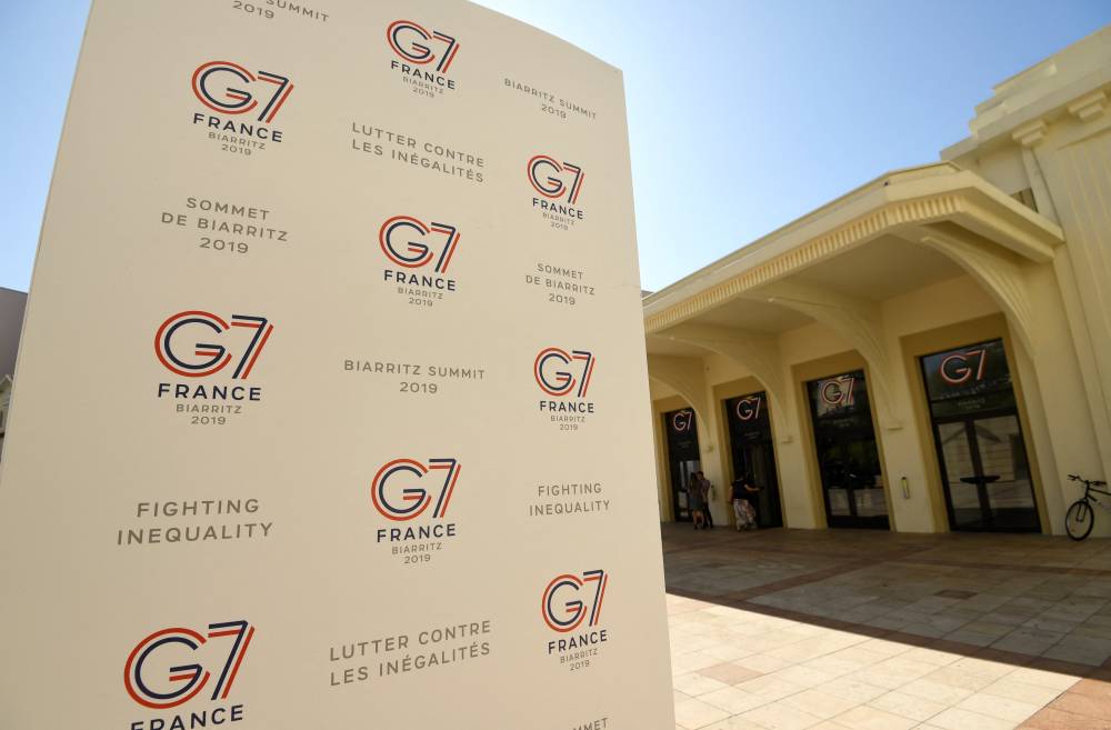 A picture taken on Aug 22, 2019 shows the G7 logo. - (Photo by BERTRAND GUAY / AFP)