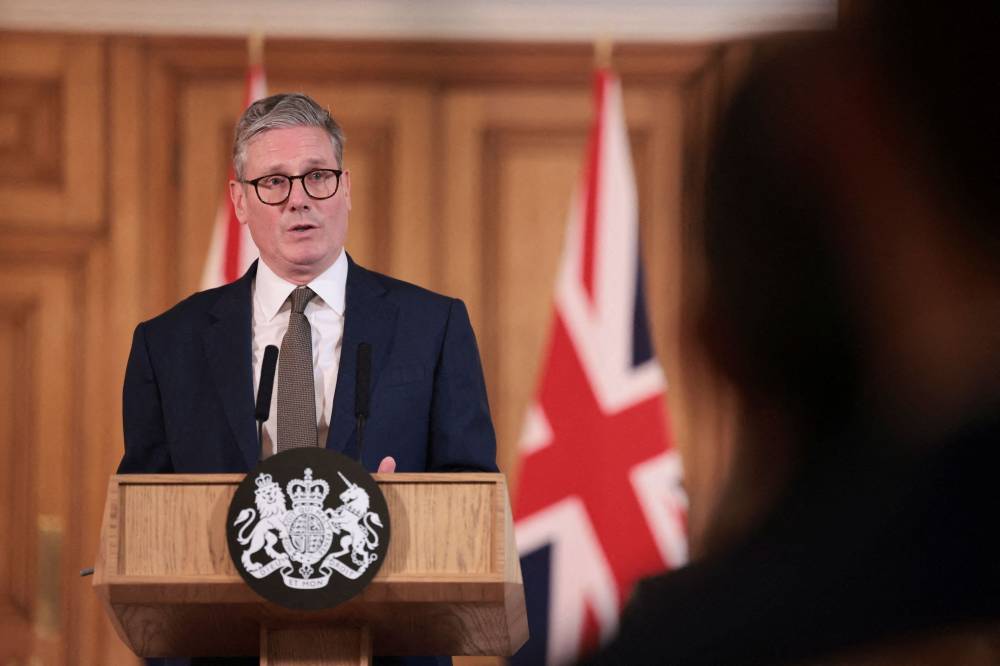Britain's Prime Minister Keir Starmer holds a press conference at the end of his cabinet's first meeting in Downing Street in London on July 6, 2024. (Photo by Claudia Greco / POOL / AFP)