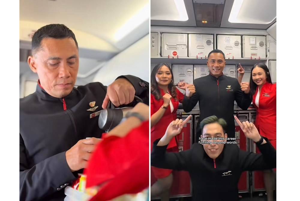 Nordin said he is fortunate he can continue serving in the aviation industry without sacrificing his time with his family as AirAsia has allowed him to be based in his home state, Sarawak. - Photo credit: TikTok Air Asia Cabin Crew