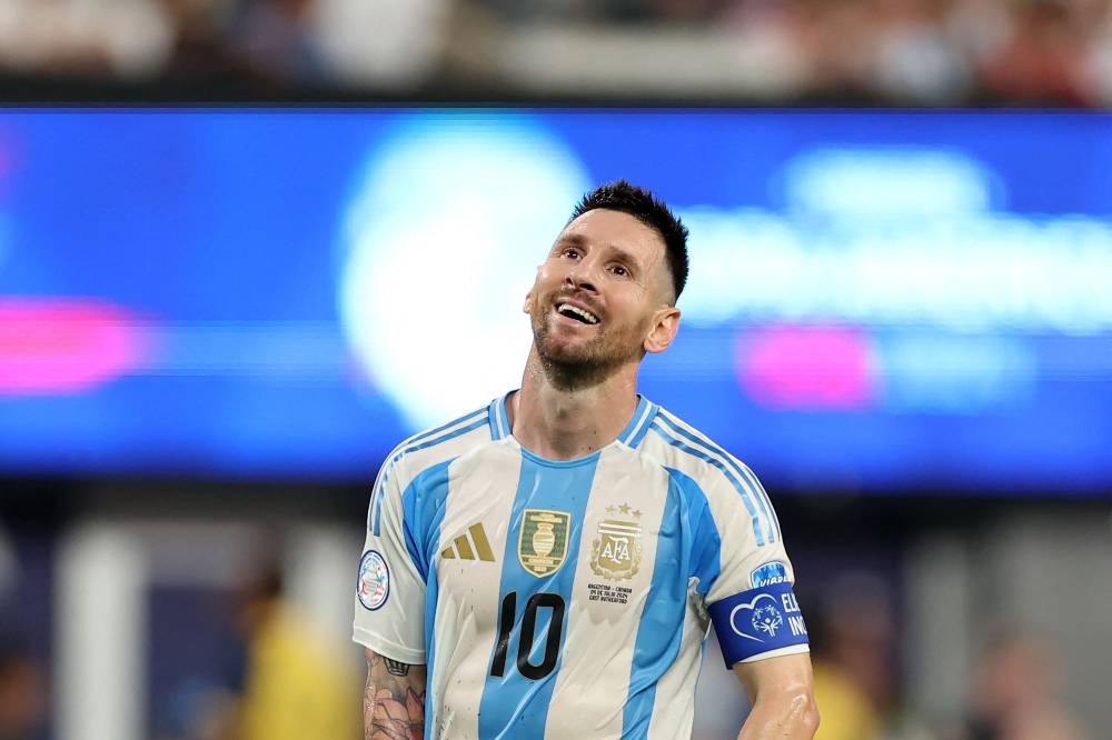 Argentina's forward #10 Lionel Messi reacts to a missed chance during the Conmebol 2024 Copa America tournament semi-final football match between Argentina and Canada at MetLife Stadium, in East Rutherford, New Jersey on July 9, 2024. (Photo by AFP)