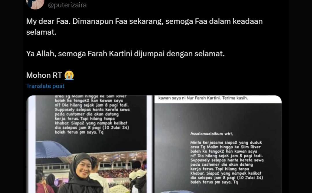 Screenshots from social media platform X (formerly known as Twitter). - Photo credit: @puterizaira/X