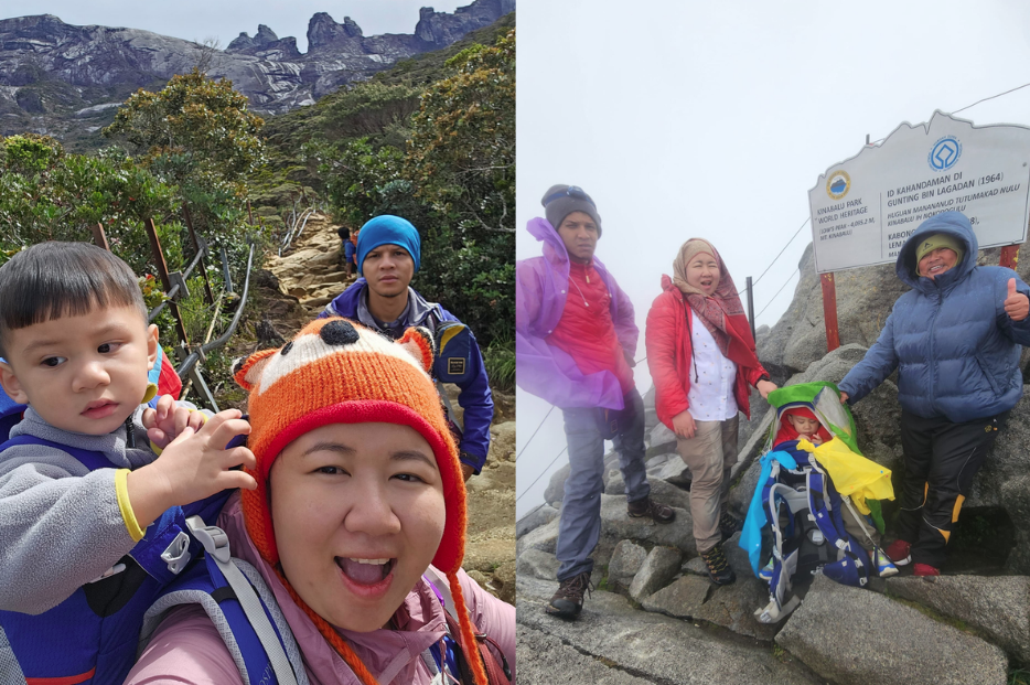 During the two-day, one-night climb up the 4,095-metre peak, Amanda, 30, took turns with her husband, Muhammad Hafizuddin Mustapa, 31, to carry Muhammad Noah Rizqullah, who weighs 25 kilogrammes, in a backpack along with the necessary gear. Photos by Bernama