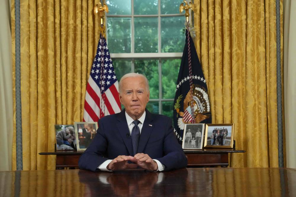 President Joe Biden addresses the nation from the Oval Office of the White House in Washington, on July 14, 2024, about the assassination attempt on Republican presidential candidate former President Donald Trump at a campaign rally in Pennsylvania. (Photo by AFP)