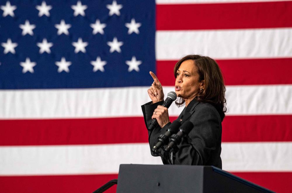 US Vice President Kamala Harris speaks during a "Get Out the Vote" rally at the Reggie Lewis Track and Athletic Center at Roxbury Community College in Boston, Massachusetts, on November 2, 2022. - Photo by AFP