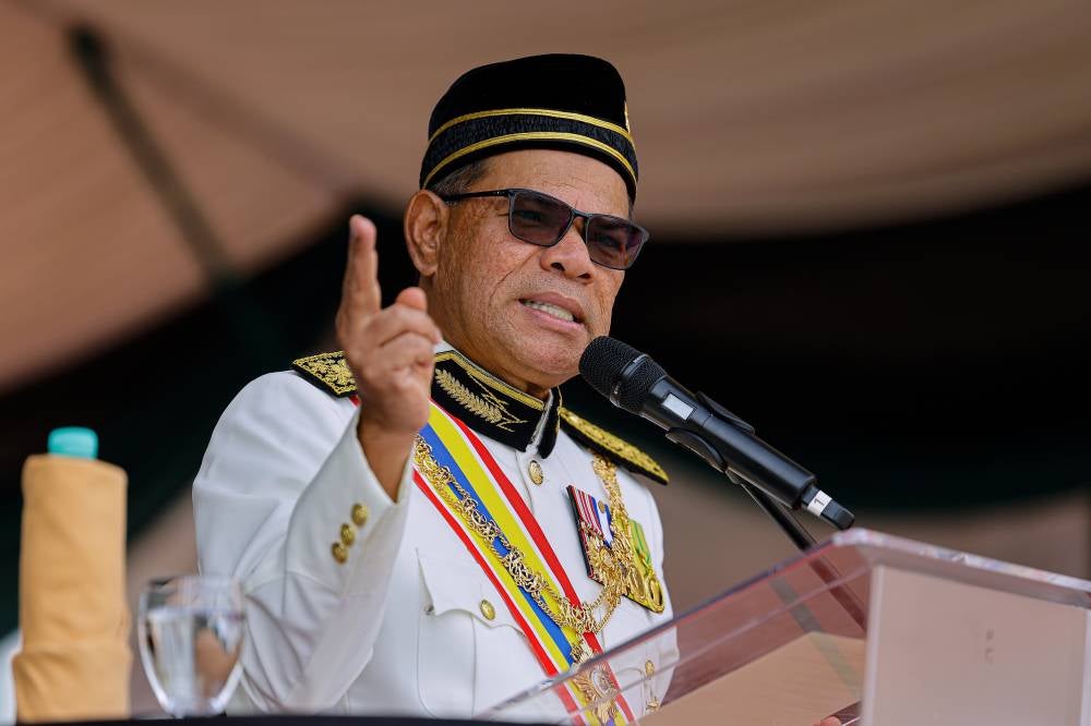 Home Minister Datuk Seri Saifuddin Nasution Ismail delivering his speech during the Immigration Day 2024 Parade today. - Photo by Bernama 