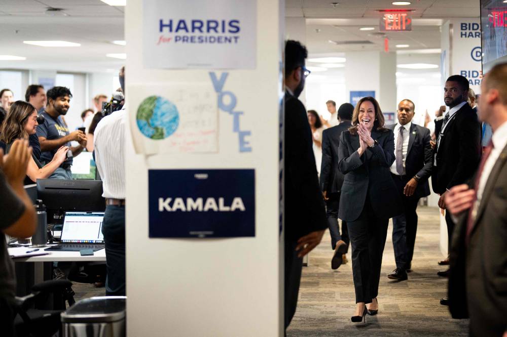 Vice President Kamala Harris walks through her Presidential Campaign headquarters for the first time in Wilmington, DE on July 22, 2024. - Photo by AFP
