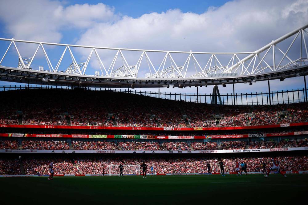 A general view of the Emirates stadium during the pre-season friendly football match for the Emirates Cup final between Arsenal and and Lyon, at the Emirates Stadium in London on August 11, 2024. (Photo by AFP)