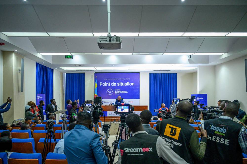 Democratic Republic of Congo Health minister Samuel-Roger Kamba addresses a press conference in Kinshasa on August 19, 2024. Cases of the mpox virus are rising in Democratic Republic of Congo (DRC), as the central African country awaits vaccines from the United States and Japan, the health minister said on Monday. - Photo by AFP