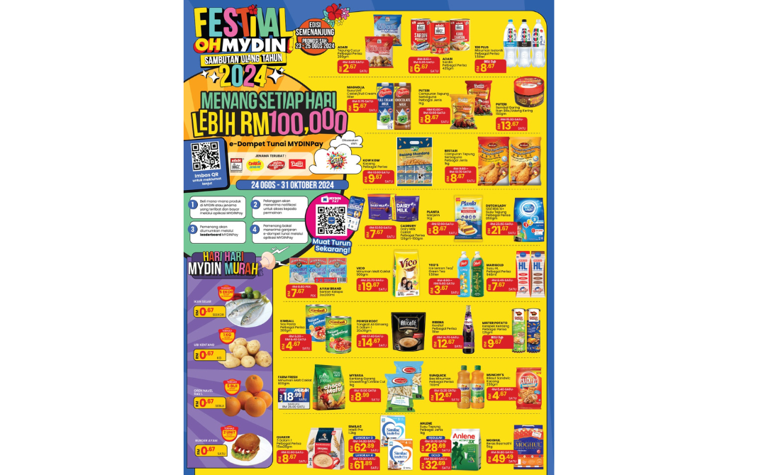 Mydin is launching the OHMYDIN! Festival campaign, offering exceptional discounts on essential items such as clothing, kitchenware, groceries, dry goods, and fresh produce, available from August 23 to August 25, 2024.