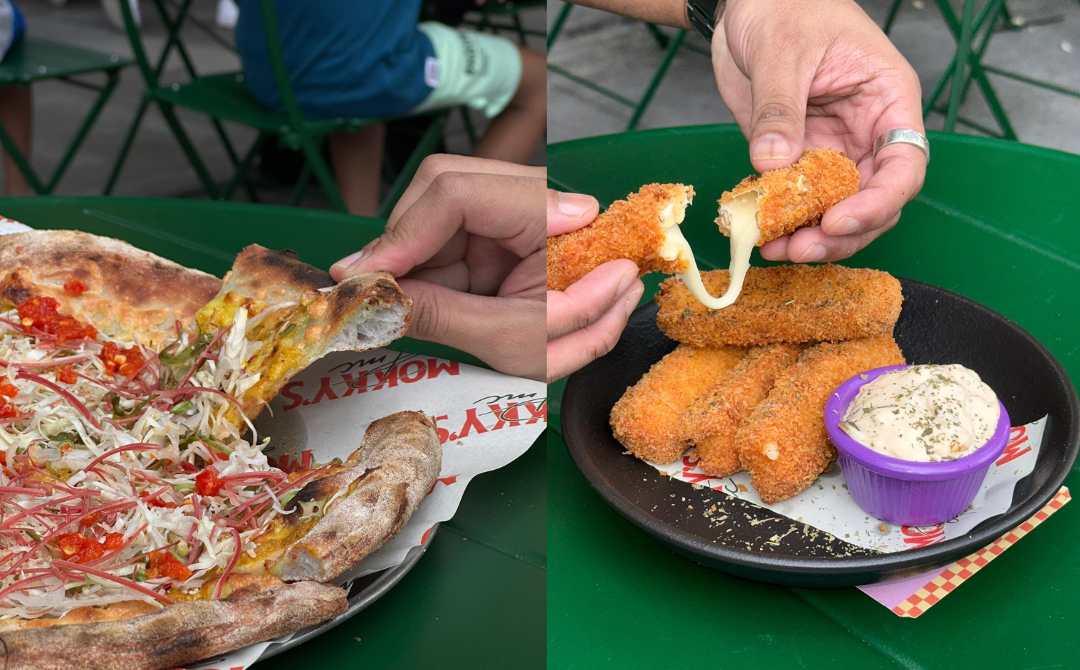 The Kerabu Pizza and Tempeh Melt Sticks both beautifully fuse traditional Malaysian flavors with modern culinary flair, showcasing the unity and diversity celebrated during Merdeka. - Photo by Mokky's Pizza & Coffee's management