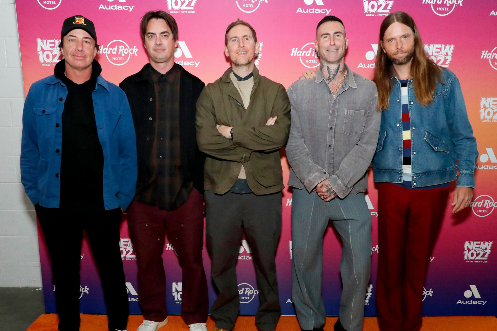 (from left) Matt Flynn, Sam Farrar, Jesse Carmichael, Adam Levine and James Valentine of Maroon 5. Photo by Astrid Stawiarz/Getty Images for Audacy/AFP
Astrid Stawiarz / GETTY IMAGES NORTH AMERICA / Getty Images via AFP