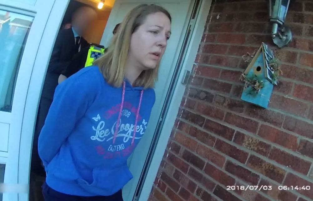 A handout image taken from police bodycam footage released by Cheshire Constabulary police force in Manchester on Aug 17, 2023, shows the nurse Lucy Letby being arrested at home in Chester on July 3, 2018. - (Photo by Cheshire Constabulary / AFP)
