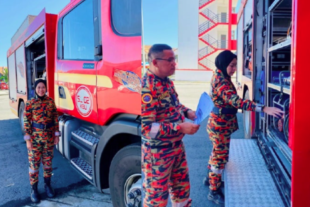 Behind her soft-spoken demeanour and neatly-draped hijab, complementing the dark blue uniform of the department, the 39-year-old Noor Sherriyana is quick and agile in performing her duties as a firefighter and managing the Putatan BPP, which has 32 officers and personnel. - Photo courtesy of Noor Sherriyana 