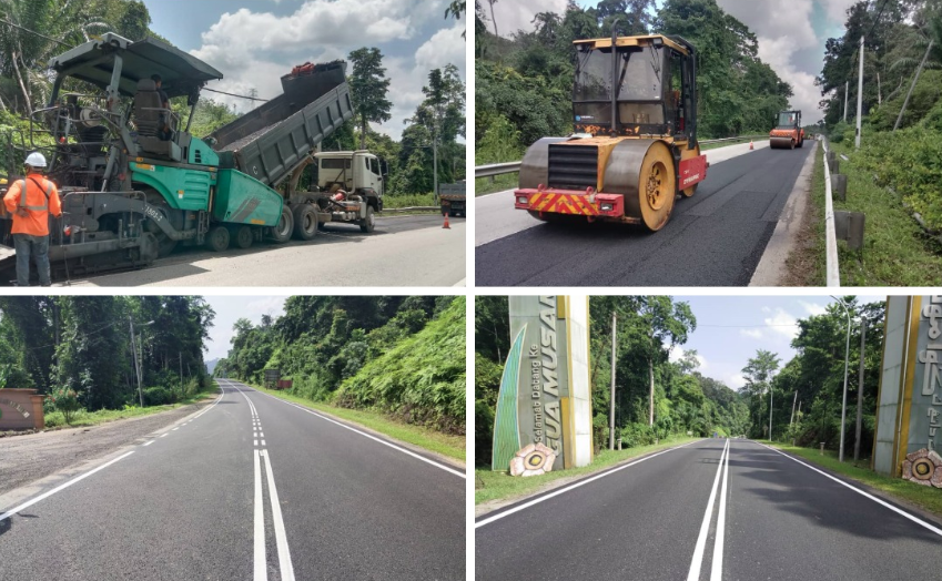 There are eight specialty mix pavement materials used in Malaysia, namely Super Fiber Mix (SFM), Stone Mastic Asphalt (SMA), Cuplump Modified Asphalt (CMA), Polymer Modified Asphalt (PMA), Latex Modified Asphalt (Latex), Crumb Rubber Modified Asphalt (CRMA), Fiber Modified Asphalt (FMA) and MR6-Plastic. - Photo credit: Gua Musang Public Works Department