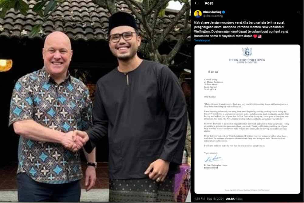 Khairul Aming shared his joy after receiving a letter of appreciation from New Zealand Prime Minister, Christopher Luxon.