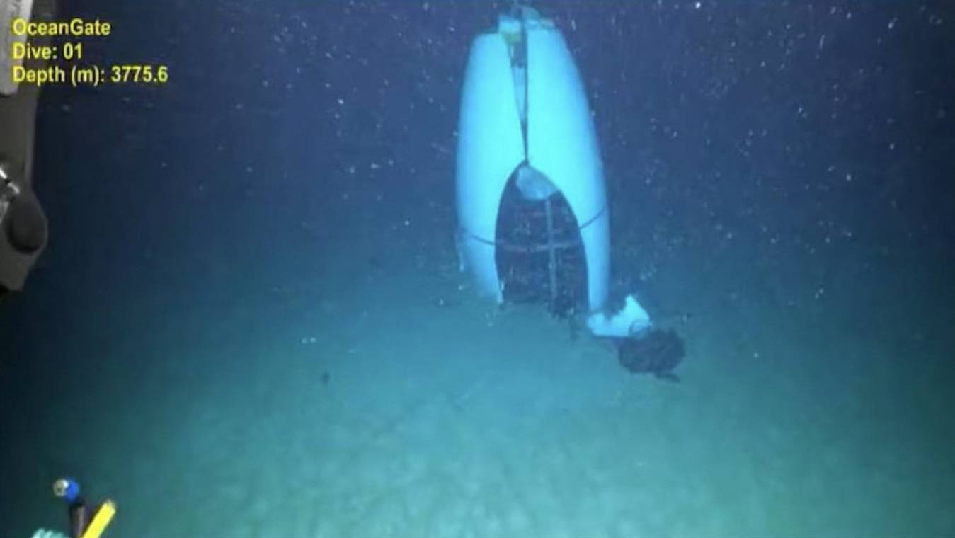 In this June 22, 2023, image obtained from the US Coast Guard and Pelagic Research Services, the tail cone of the Titan submersible rest at the bottom of the ocean. - Photo by AFP