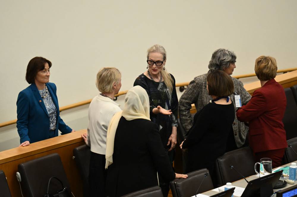US actress Meryl Streep (C) attends an event on “The Inclusion of Women in the Future of Afghanistan” on the sidelines of the United Nations General Assembly at UN Headquarters in New York City on Sept 23, 2024. - (Photo by ANGELA WEISS / AFP)