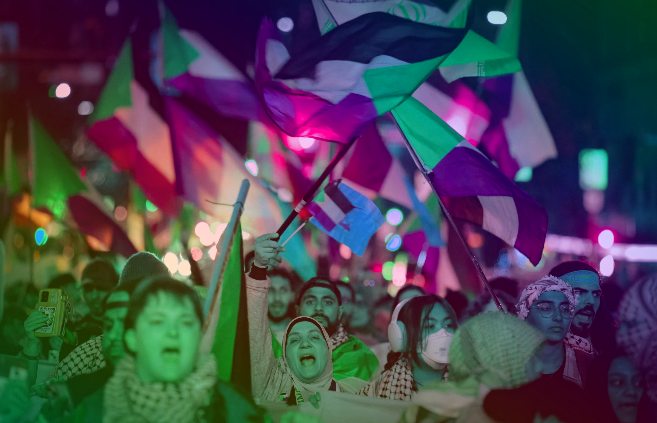 People gather in a rally to support Palestinians in Vancouver, British Columbia, Canada, on Oct. 7, 2024. - Photo by Xinhua