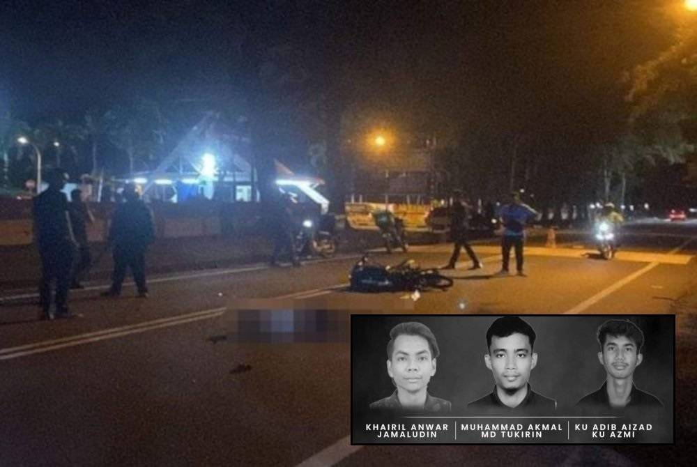Three students from UiTM Dungun tragically lost their lives, and another sustained serious injuries after the two motorcycles they were riding were struck by a car driven by a woman near the university