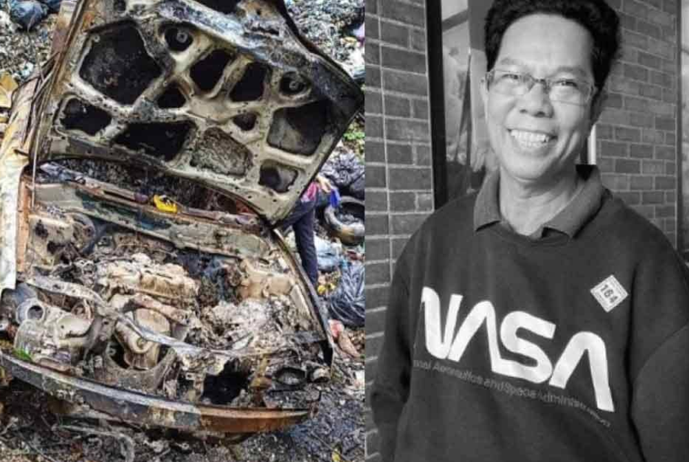 Two suspects were arrested for allegedly abducting and murdering Sabari. Inset: Sabari Bahrom and his car which was found near Gubir Forest ravine.