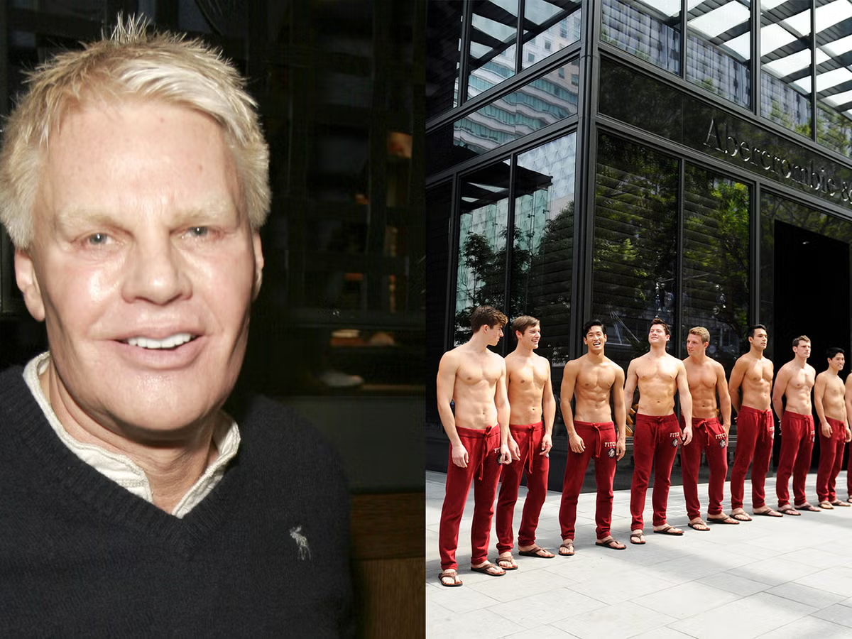Ex-CEO Mike Jeffries (left) and Abercrombie models. (Internet Photo)