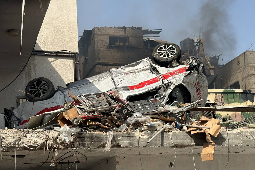 A picture shows the damage to an ambulance at the Kamal Adwan Hospital in Beit Lahia the northern Gaza Strip on Oct 26, 2024 amid Israeli attacks. - Photo by AFP