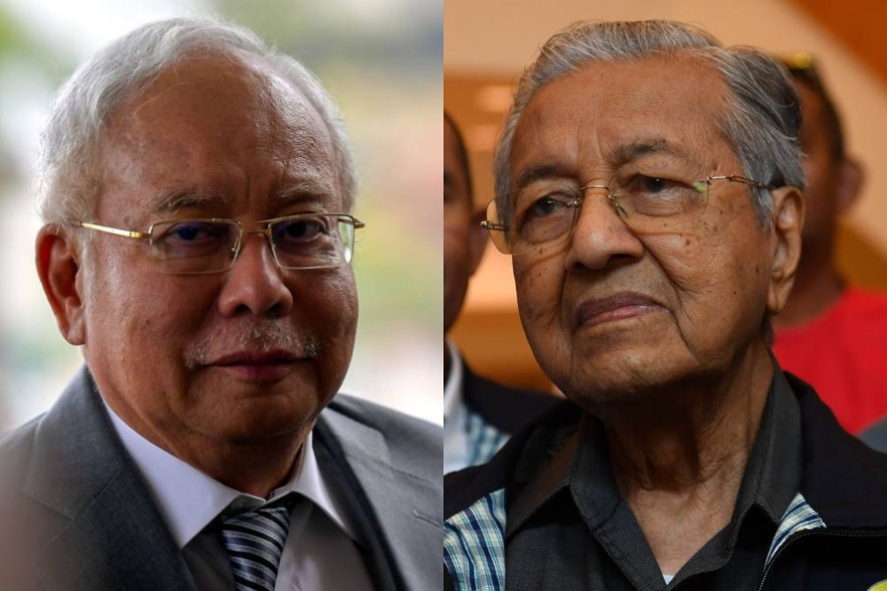 Former prime ministers Datuk Seri Najib Razak (left) and Tun Dr Mahathir Mohamad.