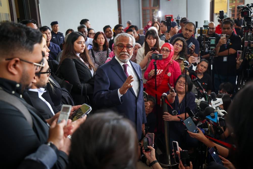 Lawyer Tan Sri Muhammad Shafee Abdullah who is representing former prime minister Datuk Seri Najib Razak during a press conference at the Kuala Lumpur Courts Complex, today. - Photo by Bernama