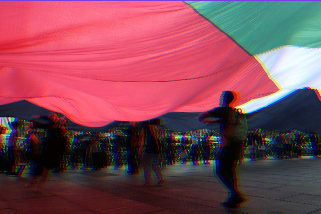 People show a huge national flag of Palestine during a rally in New York City, the US on Oct 7, 2024. - Photo by Xinhua