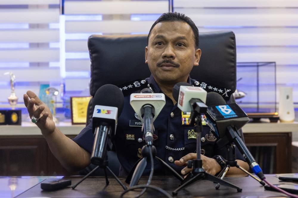 Kelantan police chief Datuk Mohd Yusoff Mamat when met by reporters at the Kelantan Police Contingent Headquarters today. - Photo by Bernama