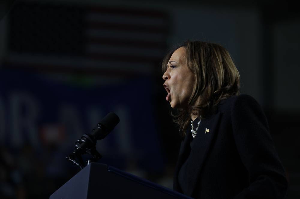 US Vice President and Democratic presidential candidate Kamala Harris speaks during a campaign rally in Allentown, Pennsylvania on November 4, 2024. (Photo by Samuel CORUM / AFP)