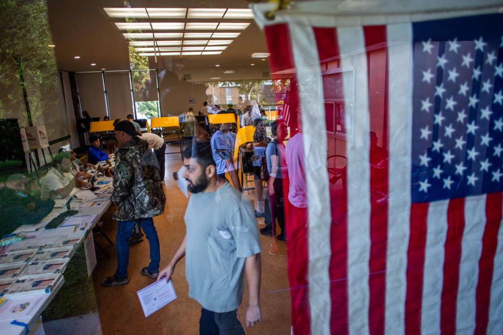 Voters cast their ballots at Joslyn Park vote center on November 5, 2024 in Santa Monica, California. - Photo by AFP