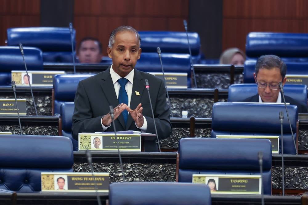 Deputy Minister in the Prime Minister’s Department (Law and Institutional Reform) M. Kulasegaran during the question-and-answer session in the Dewan Rakyat today. - Photo by Bernama