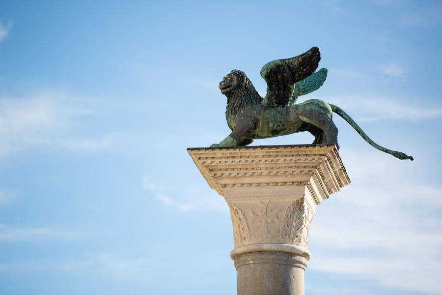 This photo taken on Nov. 6, 2024 shows the Lion of Venice on St. Mark Square, Venice, Italy. - Photo by XINHUA