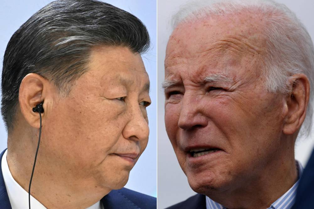 This combination of pictures created on November 13, 2024 shows, L-R, Chinese President Xi Jinping attending the narrow format meeting of the BRICS summit in Kazan on October 23, 2024 and US President Joe Biden arriving at Wilkes-Barre Scranton International Airport in Avoca, Pennsylvania, on November 2, 2024. Outgoing US President Joe Biden and Chinese President Xi Jinping will meet on Nov 16 at the APEC summit in Peru, in what will likely be their last encounter before Donald Trump returns to the White House, US officials said. (Photo by Alexander NEMENOV and Ting Shen / AFP)